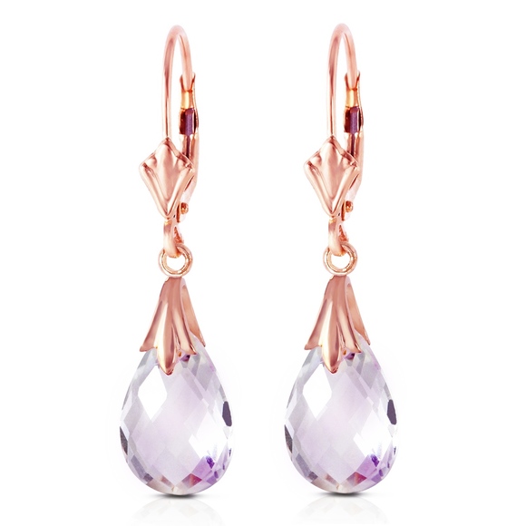 14K. SOLID GOLD LEVERBACK EARRING WITH AMETHYSTS - Picture 3 of 4